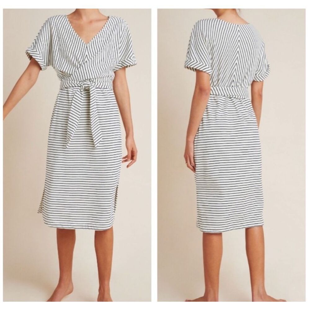 Anthropologie Saturday Sunday Pazienza cotton-blend striped midi dress with a V-